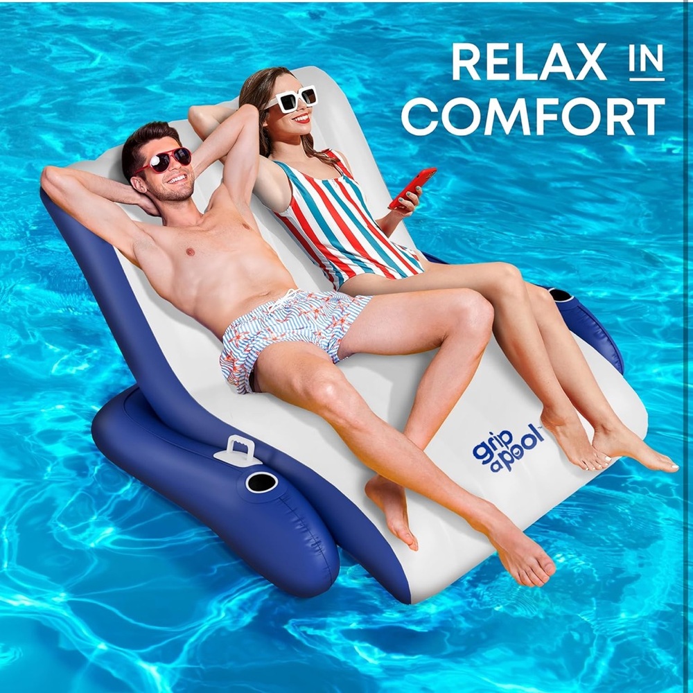 GRIP A POOL NIB Inflatable Luxury Chair Recliner Pool River Lake Float for 1-2